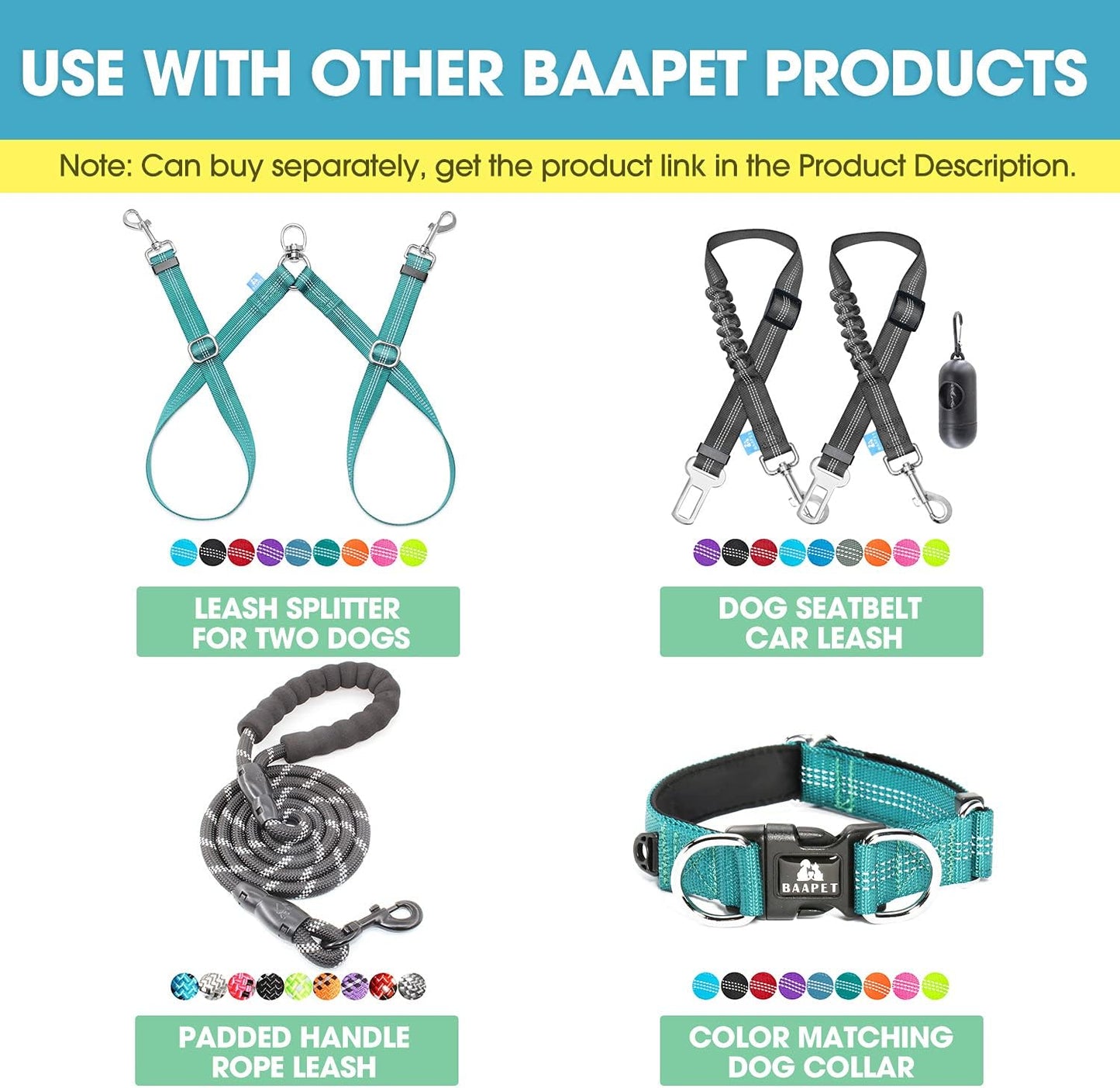 5 Feet Nylon Dog Leash with Triple Reflective Threads and Comfortable Padded Handle for Walking, Training Lead Small Puppy, Medium and Large Dogs (1.0'' X 5 FT, Teal)