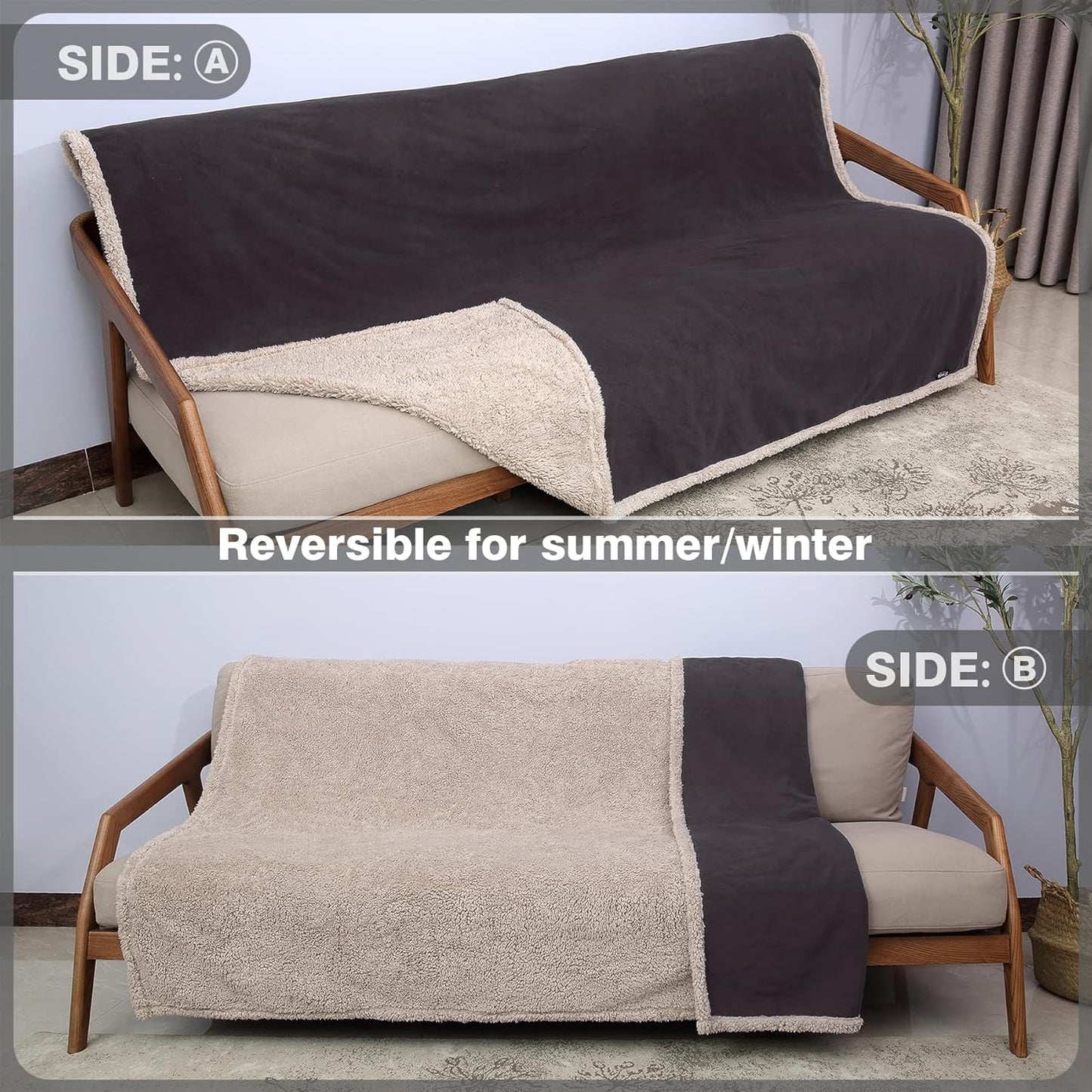 Waterproof Blanket,Pee Proof Couch Sofa Bed Protector Cover for Baby,Super Cozy Plush Fleece Warm Sherpa Lining Throws and Blankets for Boating Camping 80"X60" Brown by