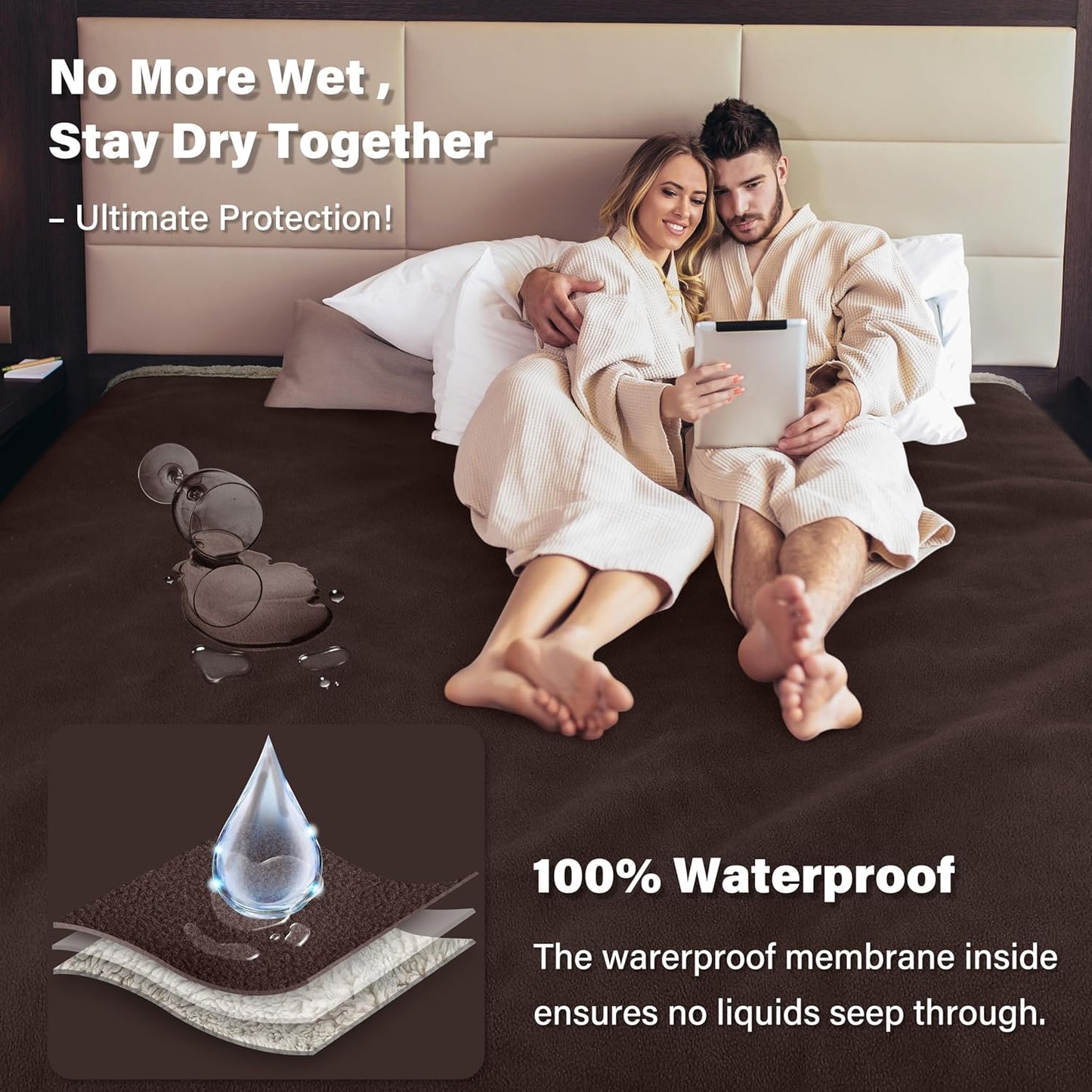 Waterproof Blanket,Pee Proof Couch Sofa Bed Protector Cover for Baby,Super Cozy Plush Fleece Warm Sherpa Lining Throws and Blankets for Boating Camping 80"X60" Brown by