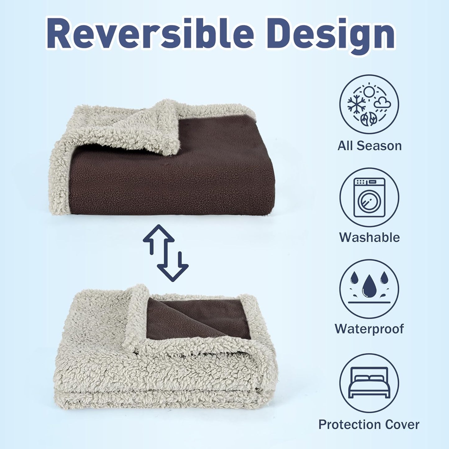 Waterproof Blanket,Pee Proof Couch Sofa Bed Protector Cover for Baby,Super Cozy Plush Fleece Warm Sherpa Lining Throws and Blankets for Boating Camping 80"X60" Brown by
