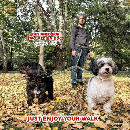 Exquisite Hands Free Double Dog Leash for Two Dogs with Tangle-Free Swivel. Premium Quality & Versatile for Running. You Will Absolutely Love This Amazing Waist Leash (Khaki & Orange)
